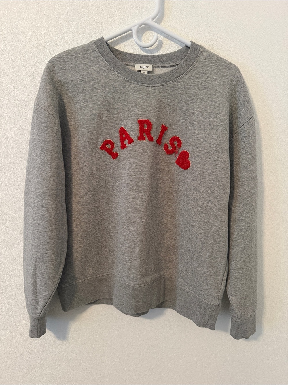 J. Crew Gray Crewneck Sweatshirt with Red 'PARIS' Appliqué